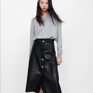 ZARA Faux Leather Midi Skirt